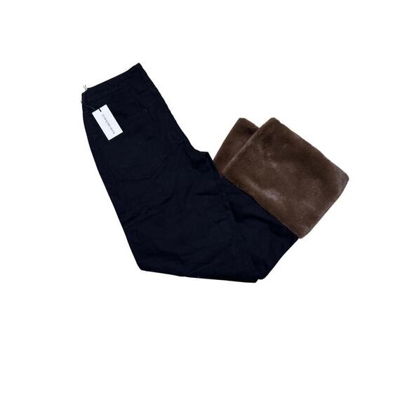 WeWoreWhat Black Denim Pants with Brown Fur Cuffs Size 28 New With Tags - Picture 2 of 6